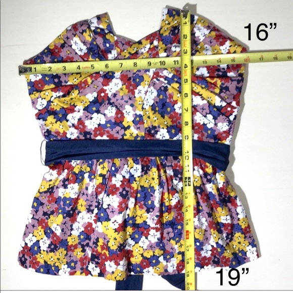 SOLD-Anthropologie Pleated Strapless Floral Blouse - Picture 7 of 7